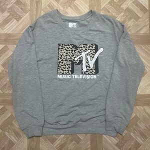 Grey streetwear cheetah print MTV medium longsleeve sweatshirt